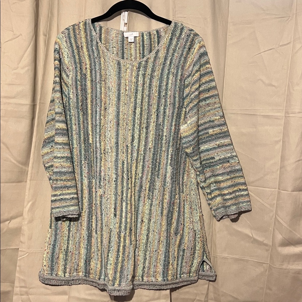 J. Jill 3/4 Sleeve Pullover Sweater Women's Size Medium Striped Cotton Blend